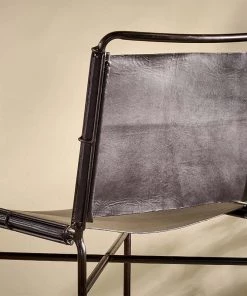 Nkuku Nirmi Leather Sling Back Bar Chair - Charcoal