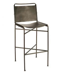 Nkuku Nirmi Leather Sling Back Bar Chair - Charcoal