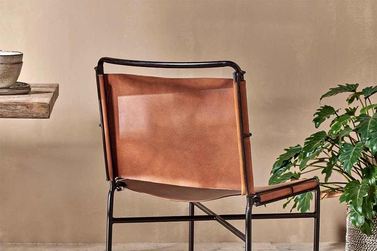 Nkuku New Arrivals Nirmi Leather Sling Back Dining Chair 6 Nkuku New Arrivals Nirmi Leather Sling Back Dining Chair