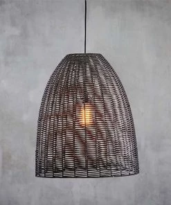 Nkuku Noko Black Wicker Conical Pendant - Large