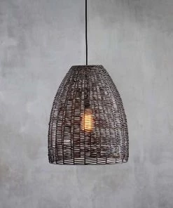 Nkuku Noko Black Wicker Conical Pendant - Medium