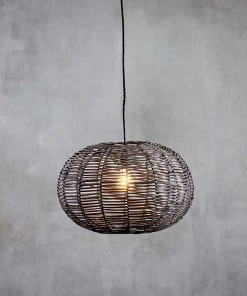 Nkuku Noko Black Wicker Pendant - Small Round Kitchen & Dining Room