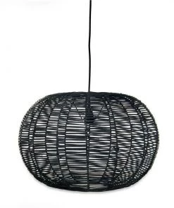 Nkuku Noko Black Wicker Round Pendant - Large
