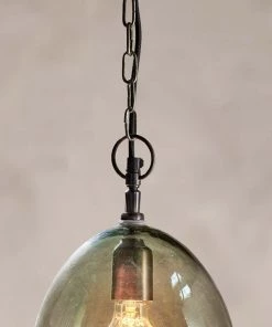 Nkuku Otoro Glass Pendant - Green Smoke - Large Oval