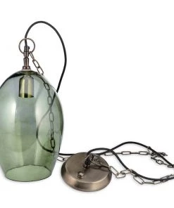 Nkuku Otoro Glass Pendant - Green Smoke - Large Oval