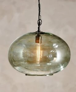 Nkuku Hallway & Bootroom Otoro Glass Pendant - Green Smoke - Large Round
