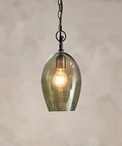 Nkuku Otoro Glass Pendant - Green Smoke - Small Oval