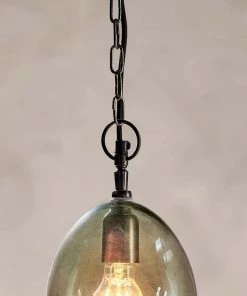 Nkuku Otoro Glass Pendant - Green Smoke - Small Oval