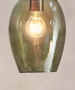 Nkuku Otoro Glass Pendant - Green Smoke - Small Oval