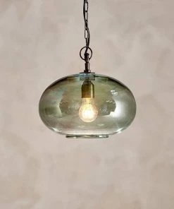 Nkuku Hallway & Bootroom Otoro Glass Pendant - Green Smoke - Small Round