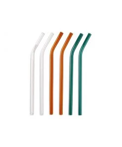 Nkuku Tableware Ouzoud Glass Straws - Amber, Teal & Clear (Set Of 6)