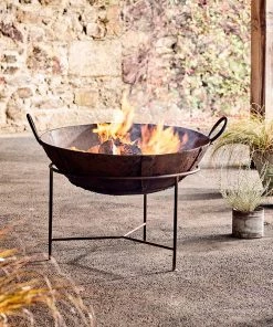 Nkuku Reclaimed Iron Kadai Fire Pit With Grill - Large Garden Furniture