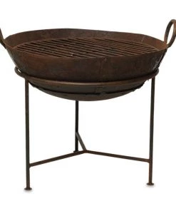 Nkuku Reclaimed Iron Kadai Fire Pit With Grill - Large Garden Furniture