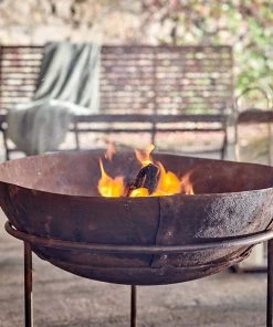 Nkuku Reclaimed Iron Kadai Fire Pit With Grill - Large Garden Furniture