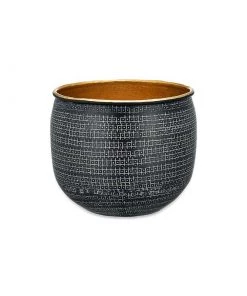 Nkuku Tembesi Etched Planter - Antique Black & Brass