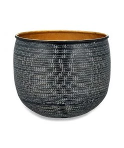 Nkuku Tembesi Etched Planter - Antique Black & Brass