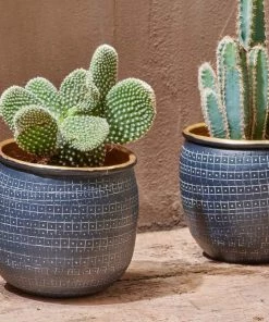 Nkuku Home Accessories Tembesi Etched Planter - Antique Black & Brass (Set Of 2)