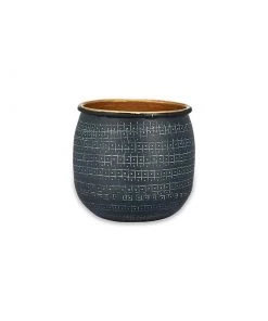 Nkuku Home Accessories Tembesi Etched Planter - Antique Black & Brass (Set Of 2)
