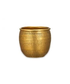 Nkuku Tembesi Etched Planter - Antique Brass (Set Of 2)