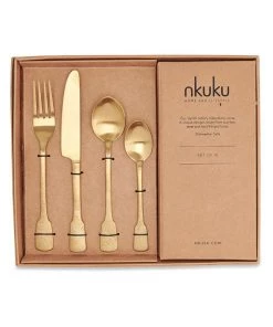 Nkuku Tableware Veeta Cutlery Set - Brushed Gold (Set Of 16)