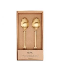 Nkuku Veeta Serving Spoon Set- Brushed Gold (Set Of 2) Tableware