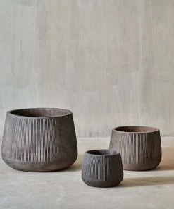Nkuku Wampu Wide Planter - Distressed Brown / Black Planters & Vases