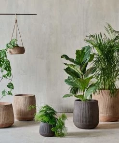 Nkuku Wampu Wide Planter - Distressed Brown / Black Planters & Vases