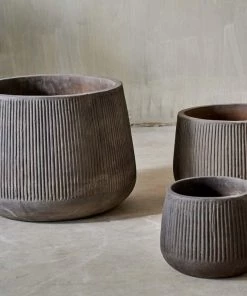 Nkuku Wampu Wide Planter - Distressed Brown / Black Planters & Vases