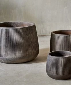 Nkuku Large Wampu Wide Planter - Distressed Brown / Black Planters & Vases