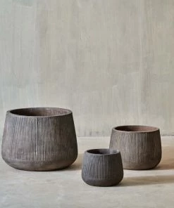 Nkuku Large Wampu Wide Planter - Distressed Brown / Black Planters & Vases