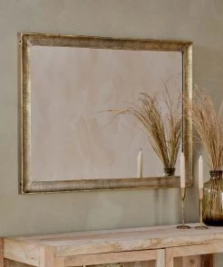 Nkuku Yadur Rectangular Mirror - Antique Brass - Large Home Accessories
