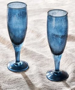 Nkuku Yala Hammered Champagne Glass - Indigo (Set Of 4) Tableware