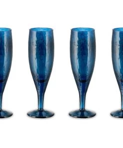 Nkuku Yala Hammered Champagne Glass - Indigo (Set Of 4) Tableware