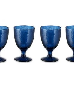 Nkuku Tableware Yala Hammered Wine Glass - Indigo (Set Of 4)